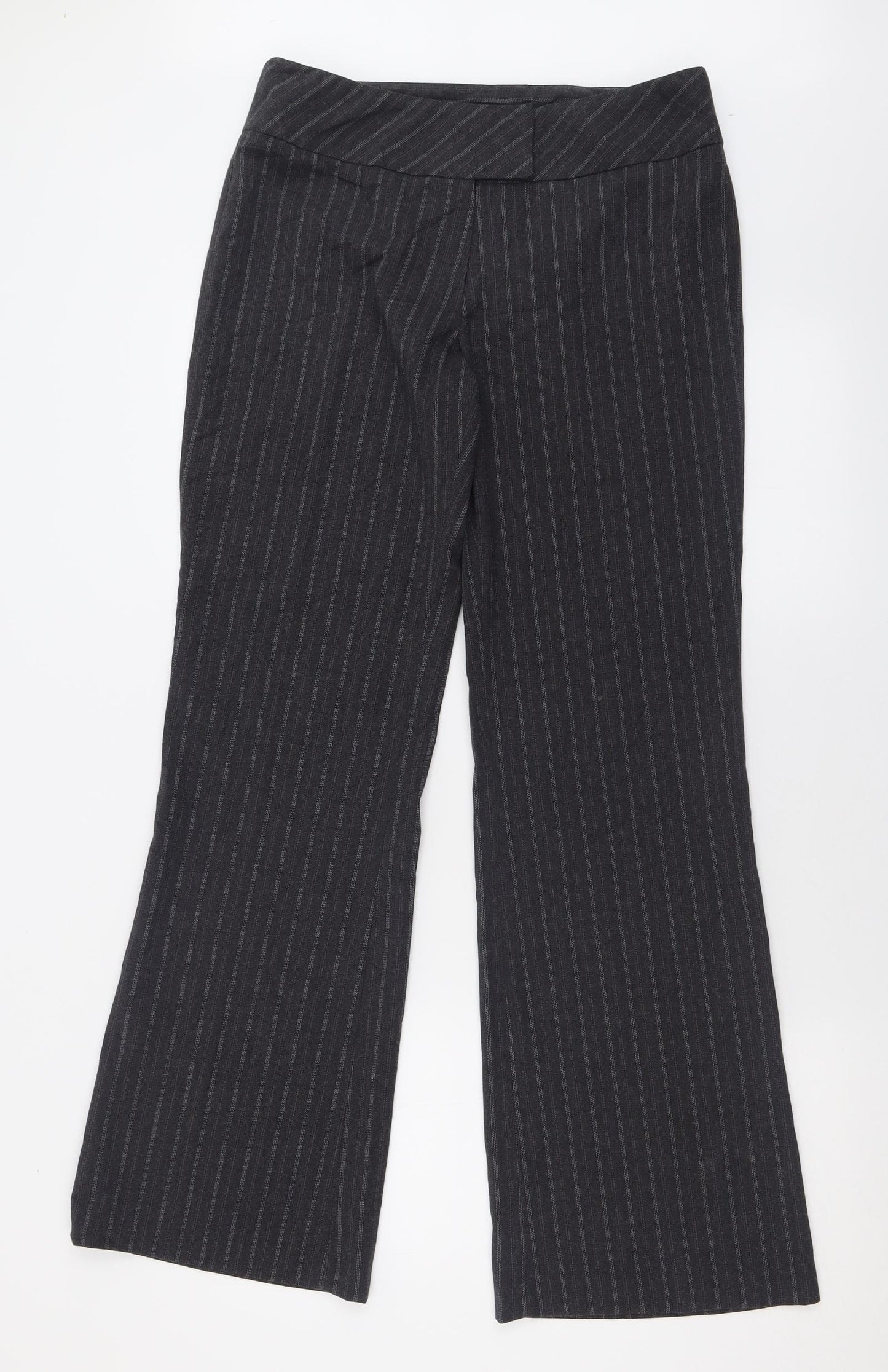 NEXT Womens Grey Striped Polyester Trousers  Size 12 L32 in Regular Hook & Eye