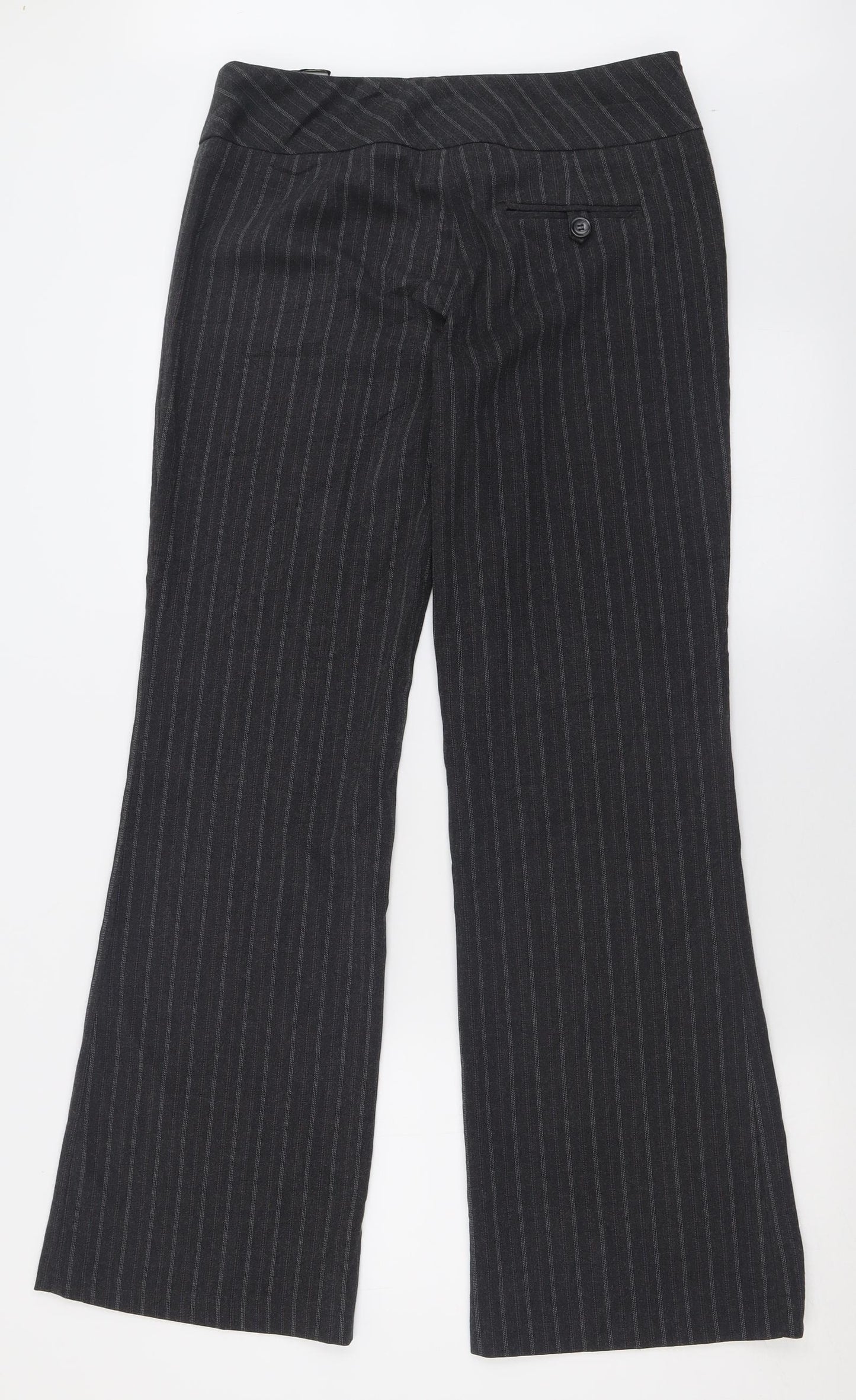 NEXT Womens Grey Striped Polyester Trousers  Size 12 L32 in Regular Hook & Eye