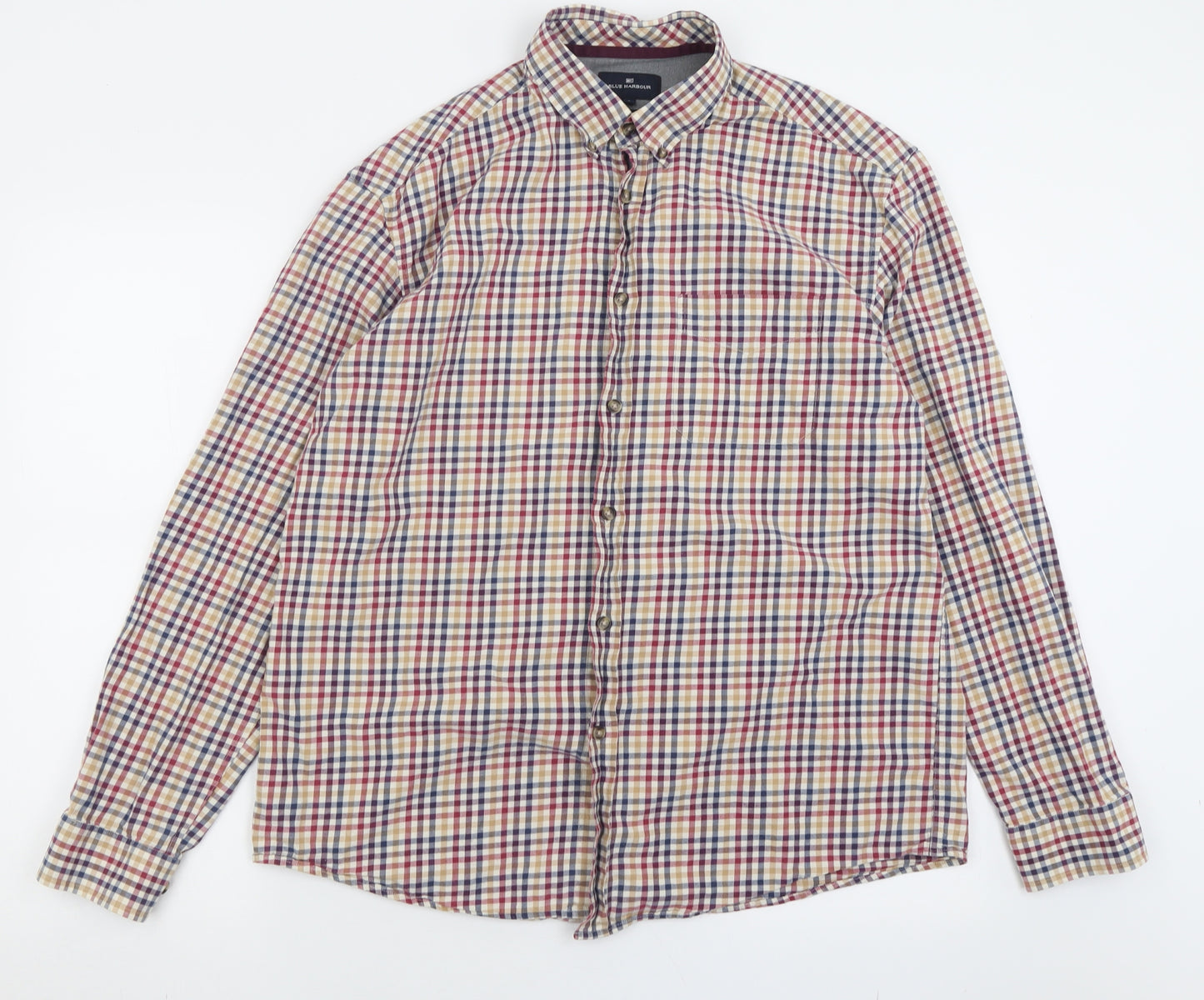 Blue Harbour Mens Multicoloured Check Cotton  Button-Up Size L Collared Button