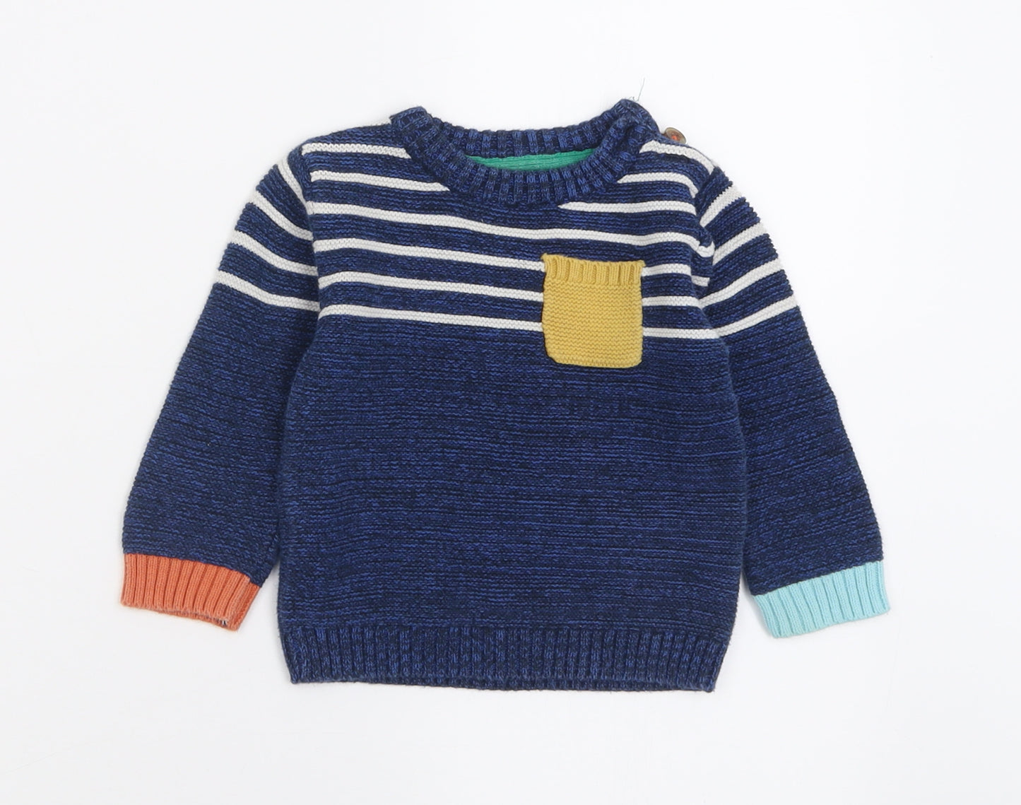 NEXT Boys Blue Striped Cotton Pullover Jumper Size 9-12 Months  Button
