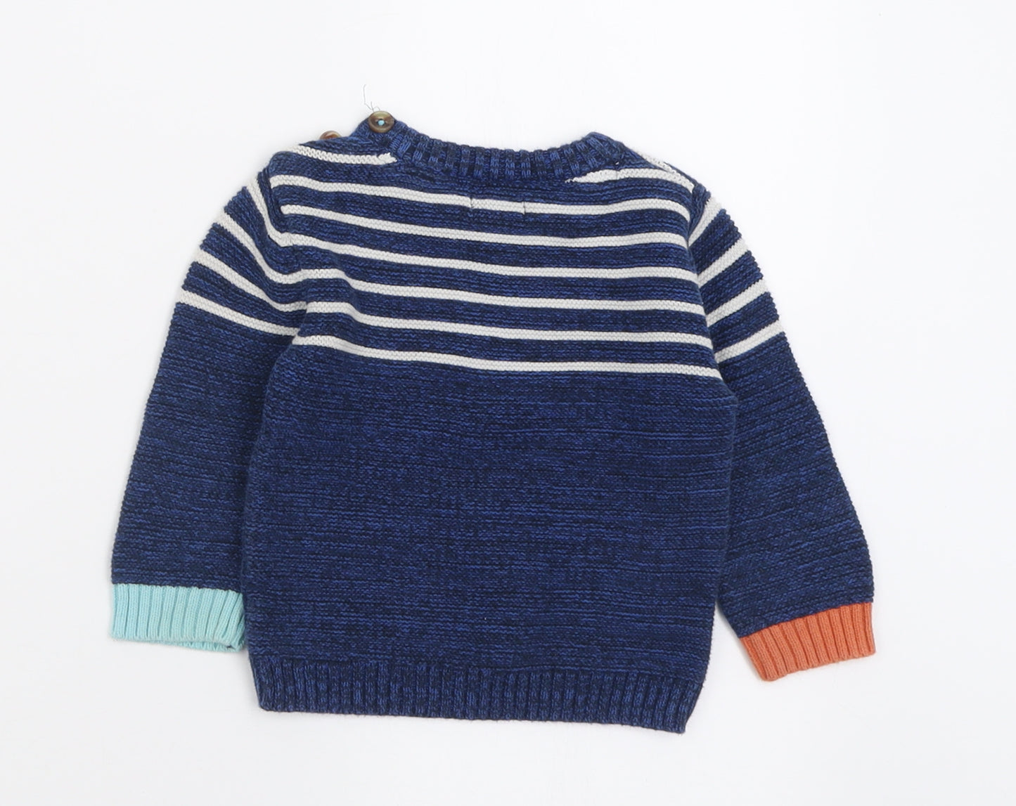NEXT Boys Blue Striped Cotton Pullover Jumper Size 9-12 Months  Button