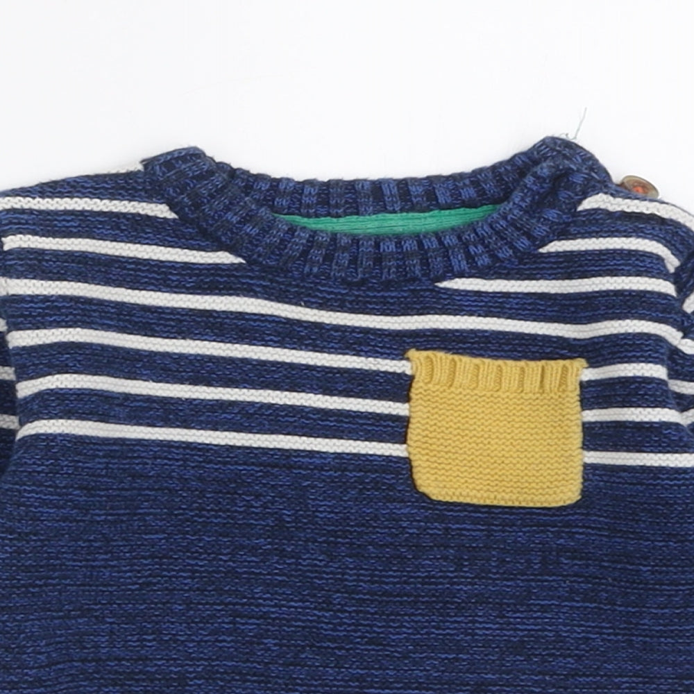 NEXT Boys Blue Striped Cotton Pullover Jumper Size 9-12 Months  Button