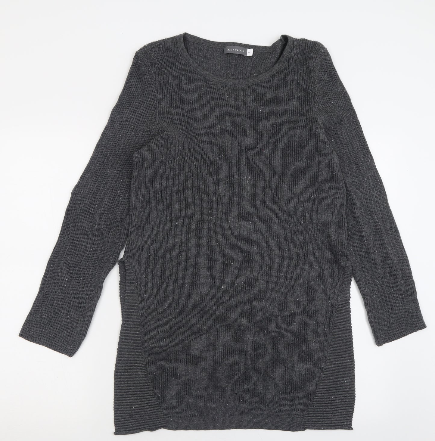 Mint Velvet Womens Grey Crew Neck  Cotton Tunic Jumper Size 14