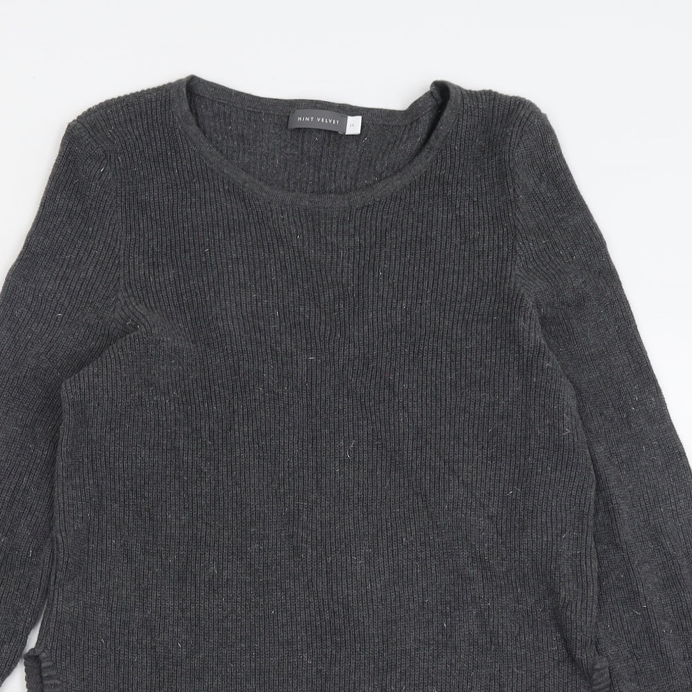 Mint Velvet Womens Grey Crew Neck  Cotton Tunic Jumper Size 14