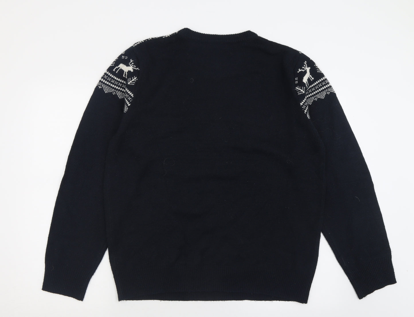 George Mens Blue Crew Neck Geometric Acrylic Pullover Jumper Size L