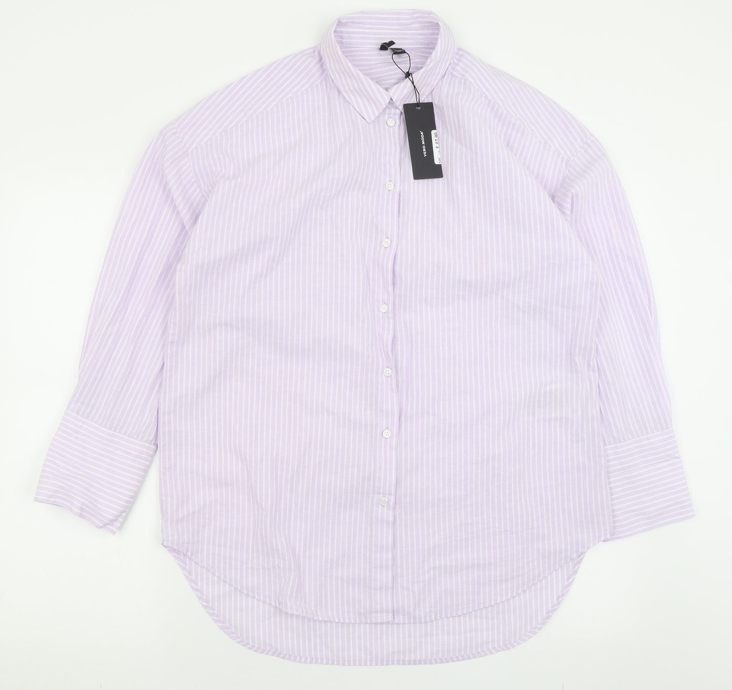 VERO MODA Womens Purple Striped Cotton Basic Button-Up Size S Collared