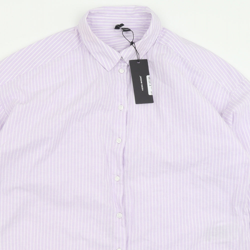 VERO MODA Womens Purple Striped Cotton Basic Button-Up Size S Collared