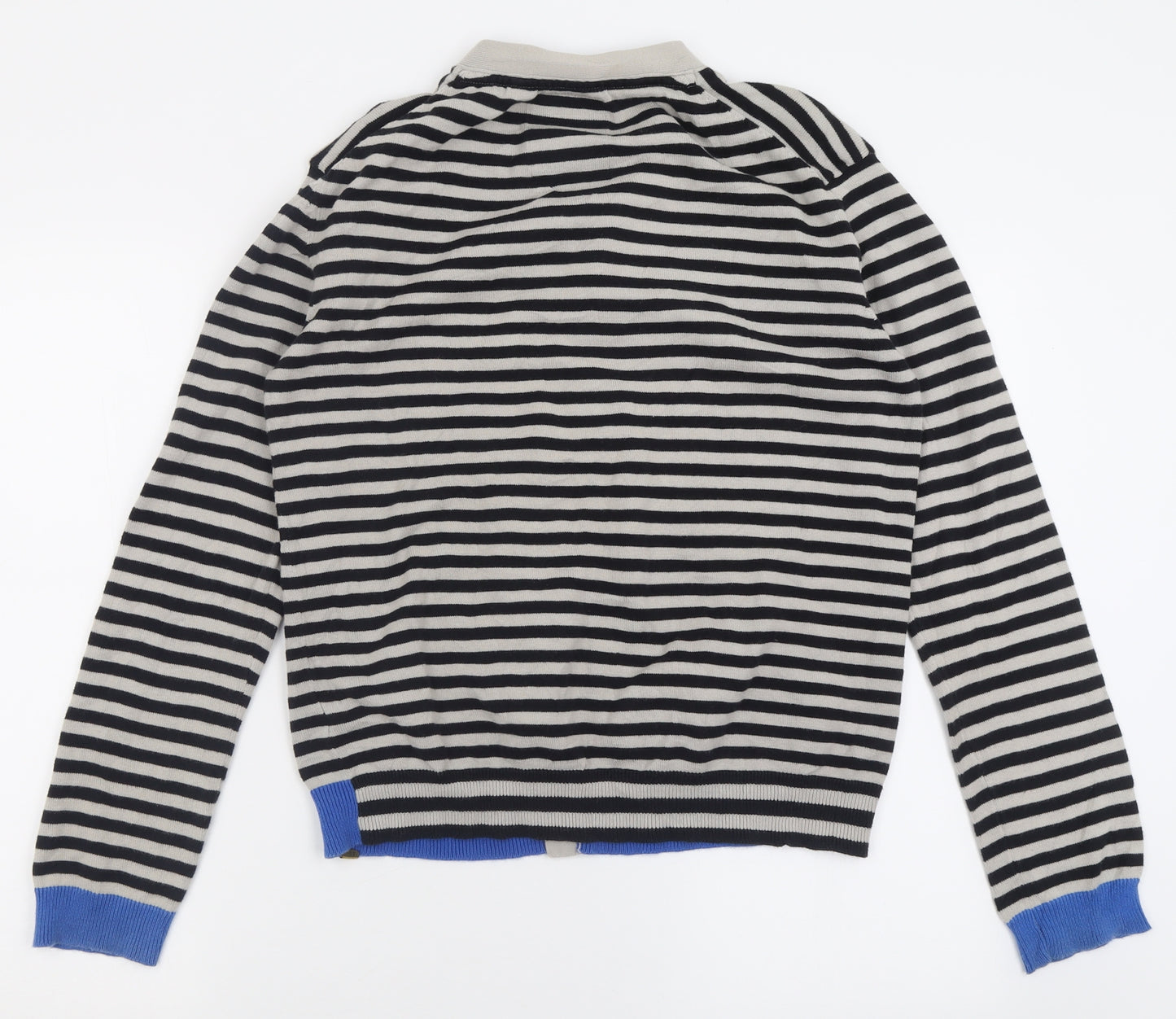 Petroleum Mens Grey V-Neck Striped Cotton Cardigan Jumper Size S