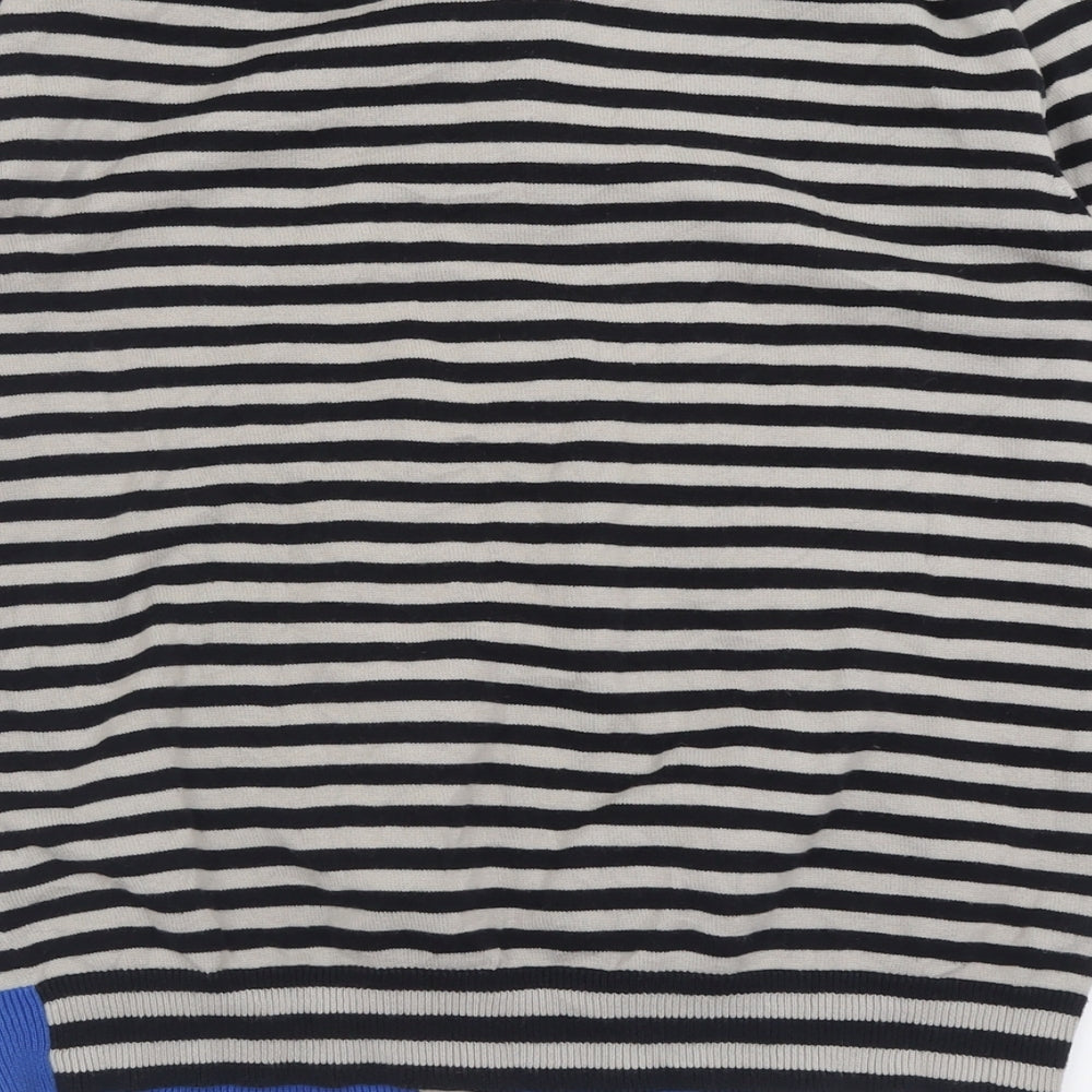 Petroleum Mens Grey V-Neck Striped Cotton Cardigan Jumper Size S
