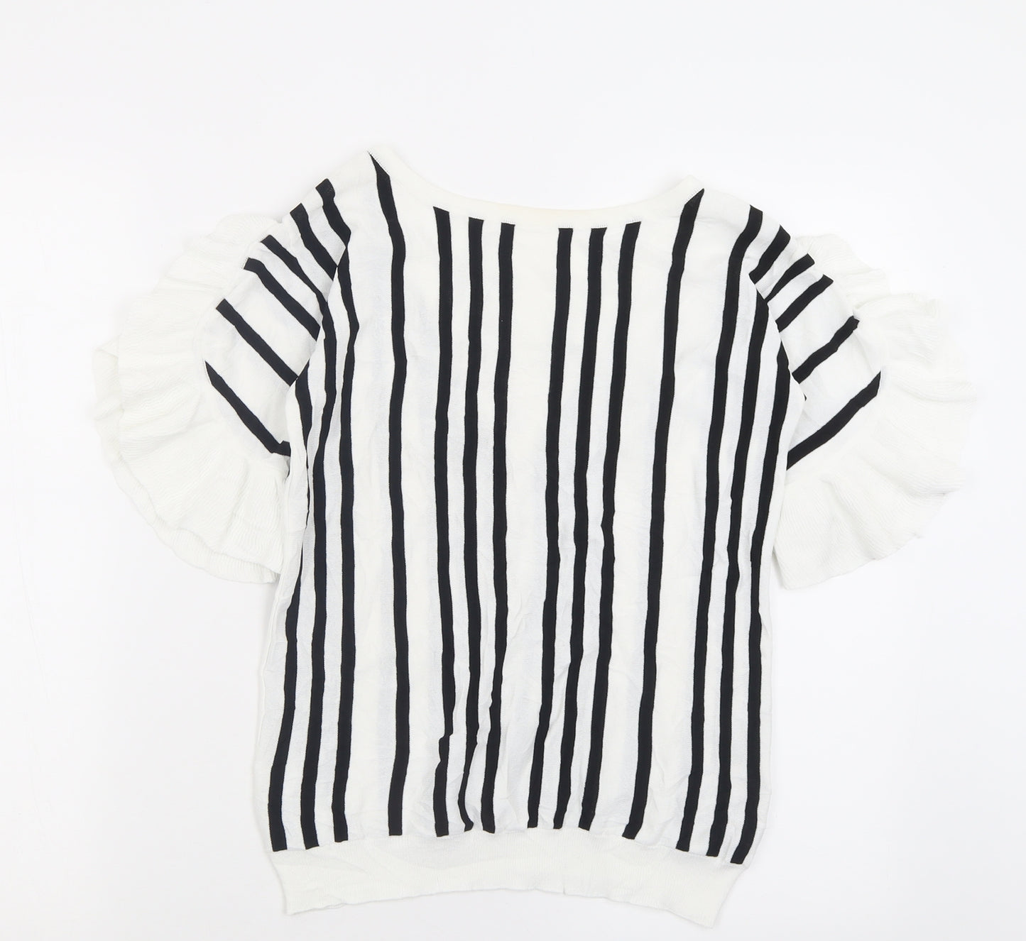 NEXT Womens White Striped Viscose Basic T-Shirt Size 8 Crew Neck