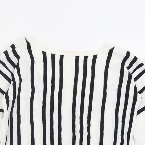 NEXT Womens White Striped Viscose Basic T-Shirt Size 8 Crew Neck