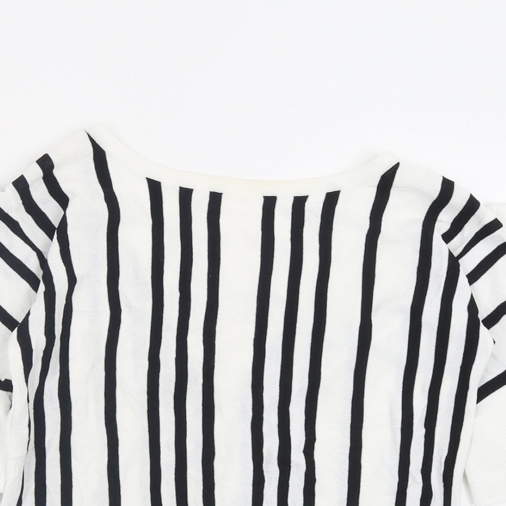 NEXT Womens White Striped Viscose Basic T-Shirt Size 8 Crew Neck
