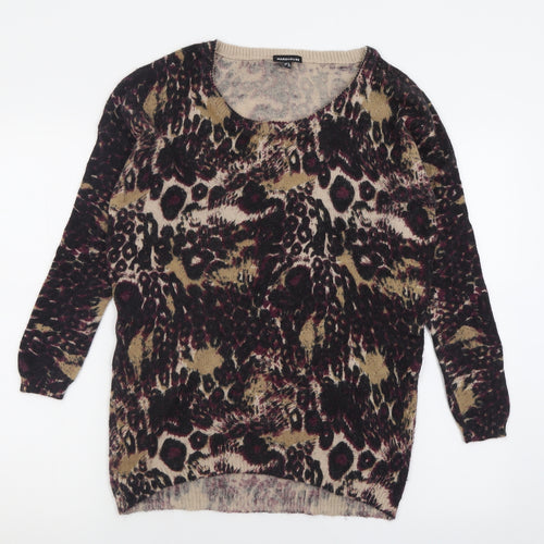 Warehouse Womens Pink Crew Neck Animal Print Nylon Pullover Jumper Size 8