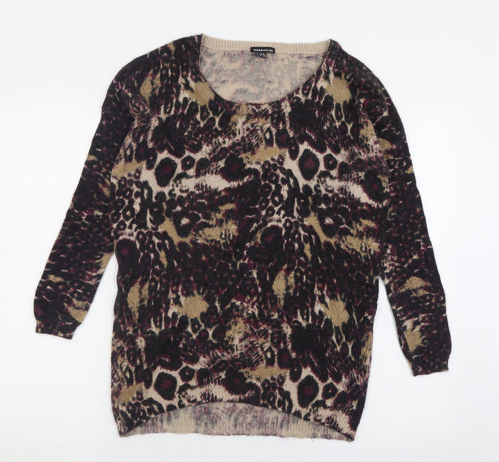Warehouse Womens Pink Crew Neck Animal Print Nylon Pullover Jumper Size 8