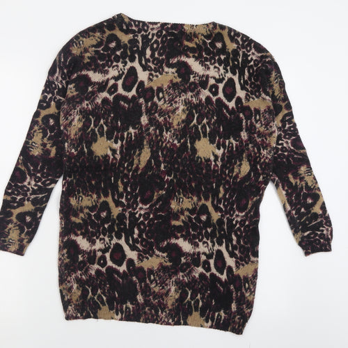 Warehouse Womens Pink Crew Neck Animal Print Nylon Pullover Jumper Size 8