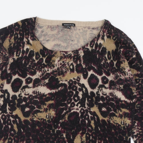 Warehouse Womens Pink Crew Neck Animal Print Nylon Pullover Jumper Size 8