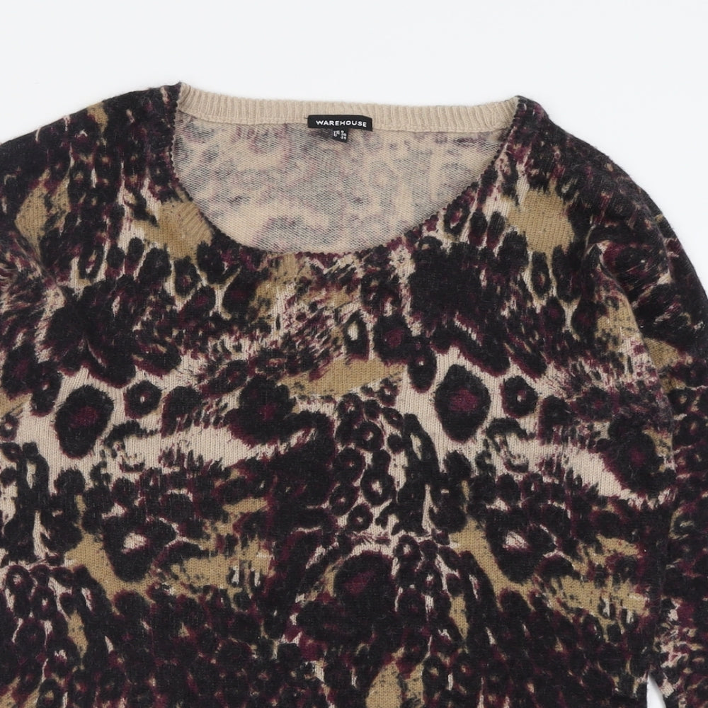 Warehouse Womens Pink Crew Neck Animal Print Nylon Pullover Jumper Size 8