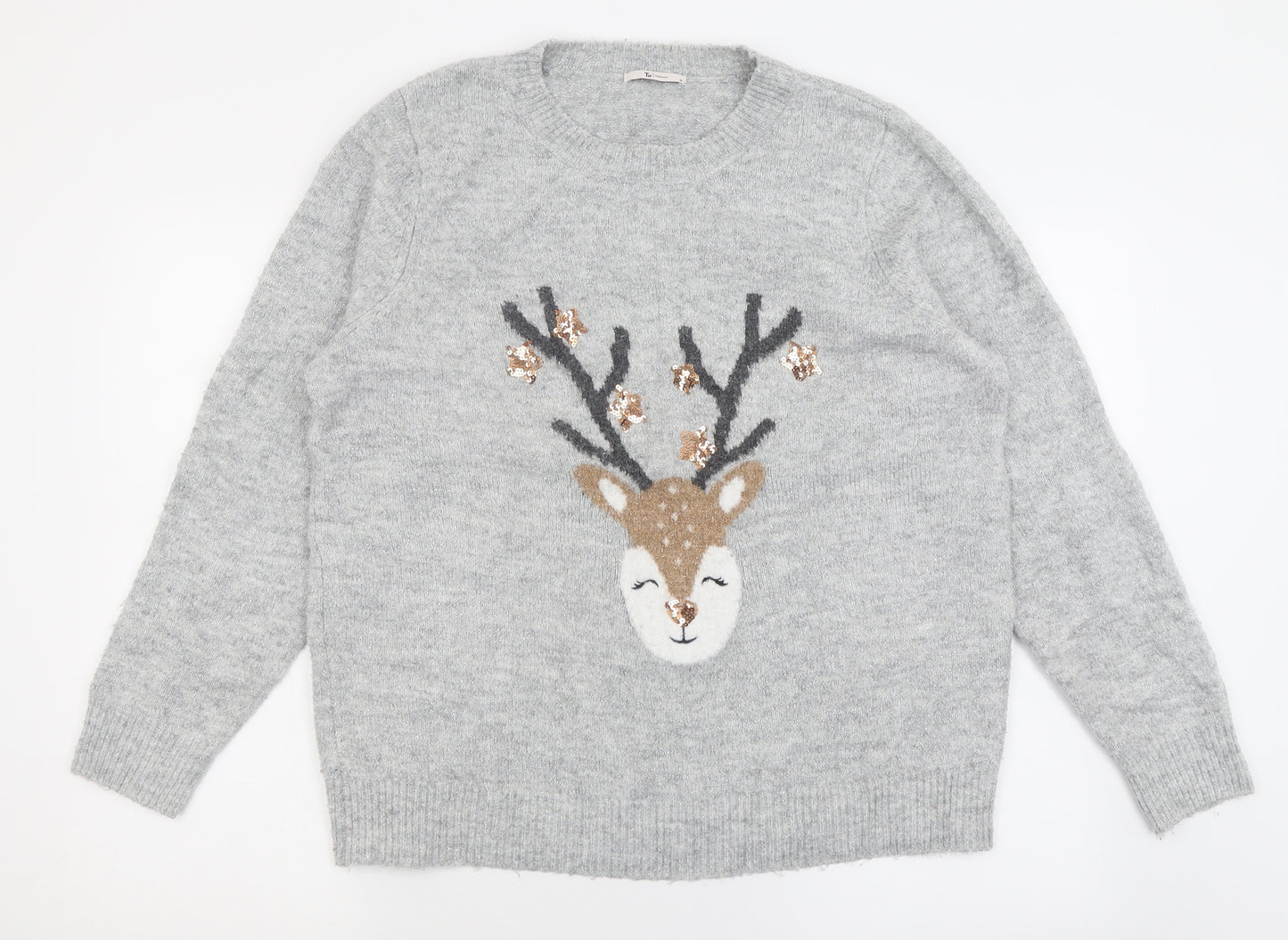 TU Womens Grey Crew Neck  Acrylic Pullover Jumper Size 18   - Reindeer