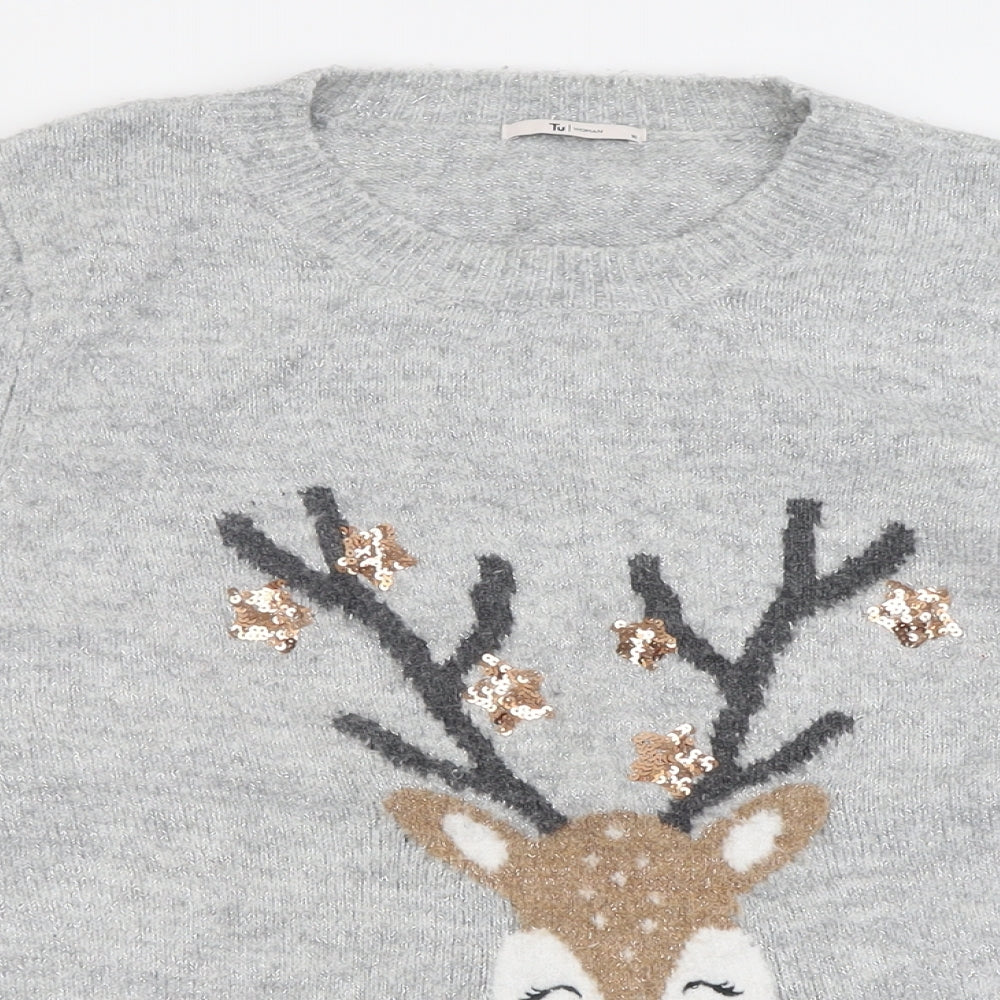 TU Womens Grey Crew Neck  Acrylic Pullover Jumper Size 18   - Reindeer
