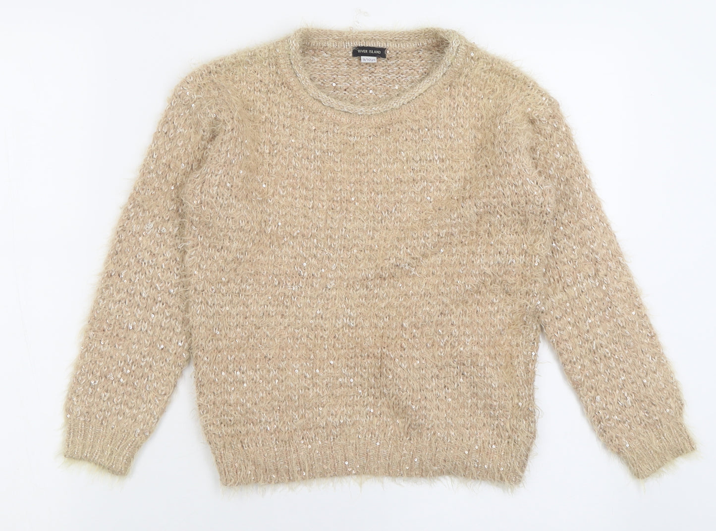 River Island Girls Brown Crew Neck  Acrylic Pullover Jumper Size 9-10 Years  Pullover