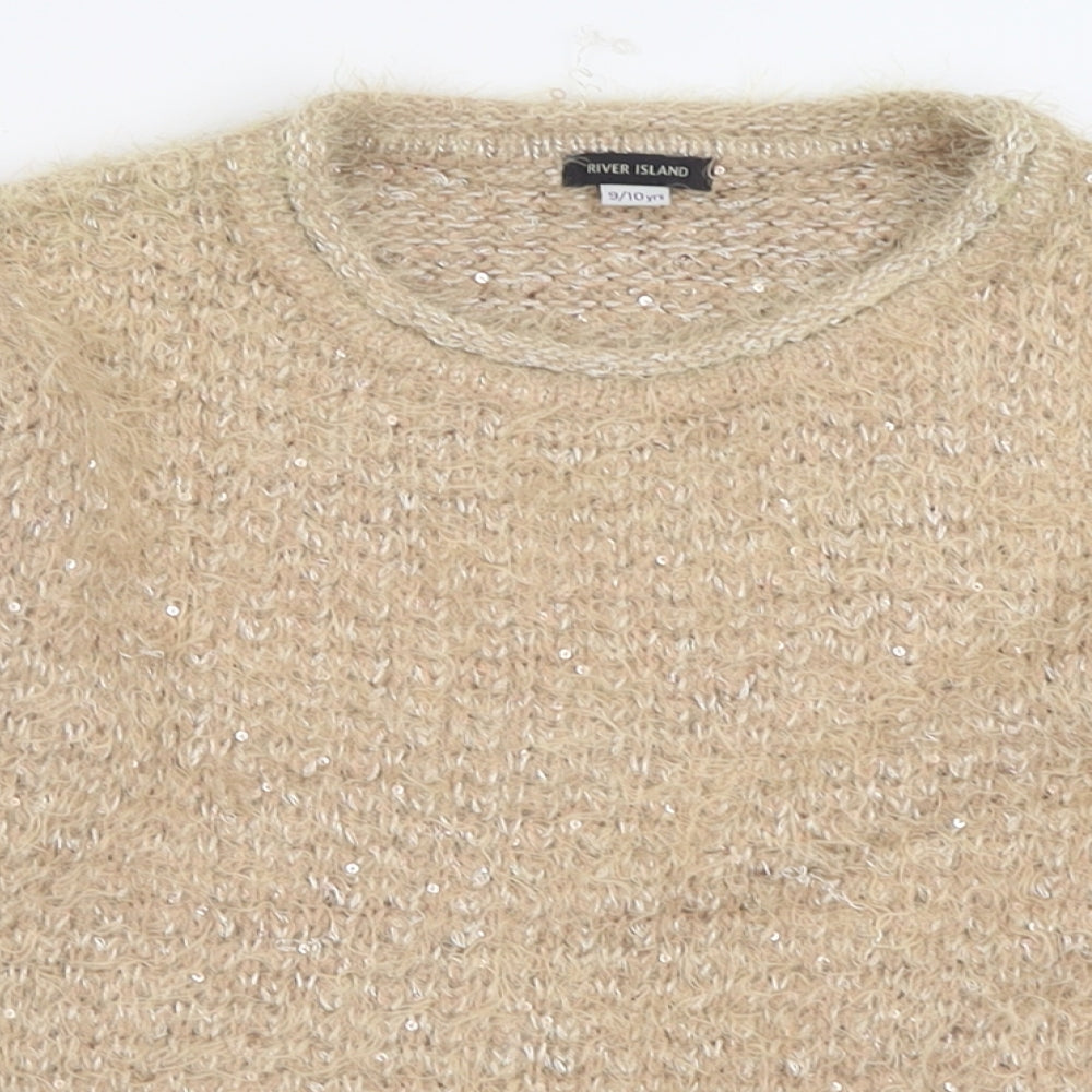 River Island Girls Brown Crew Neck  Acrylic Pullover Jumper Size 9-10 Years  Pullover