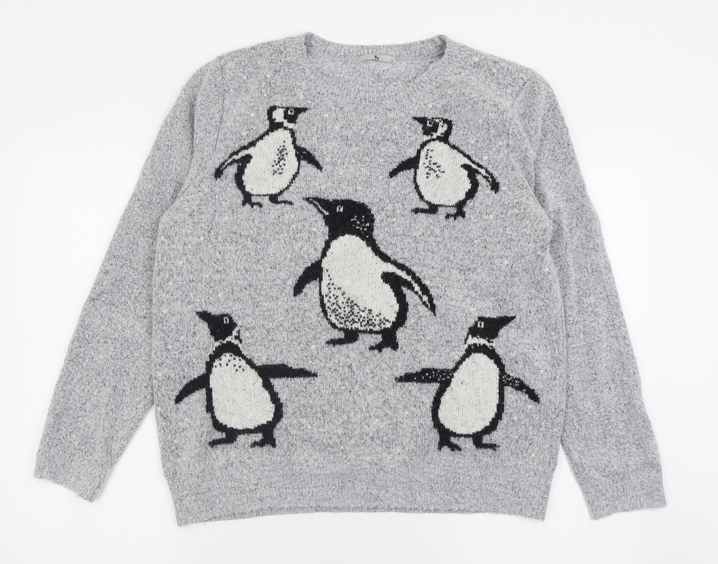 TU Womens Grey Crew Neck  Acrylic Pullover Jumper Size 16   - Penguin