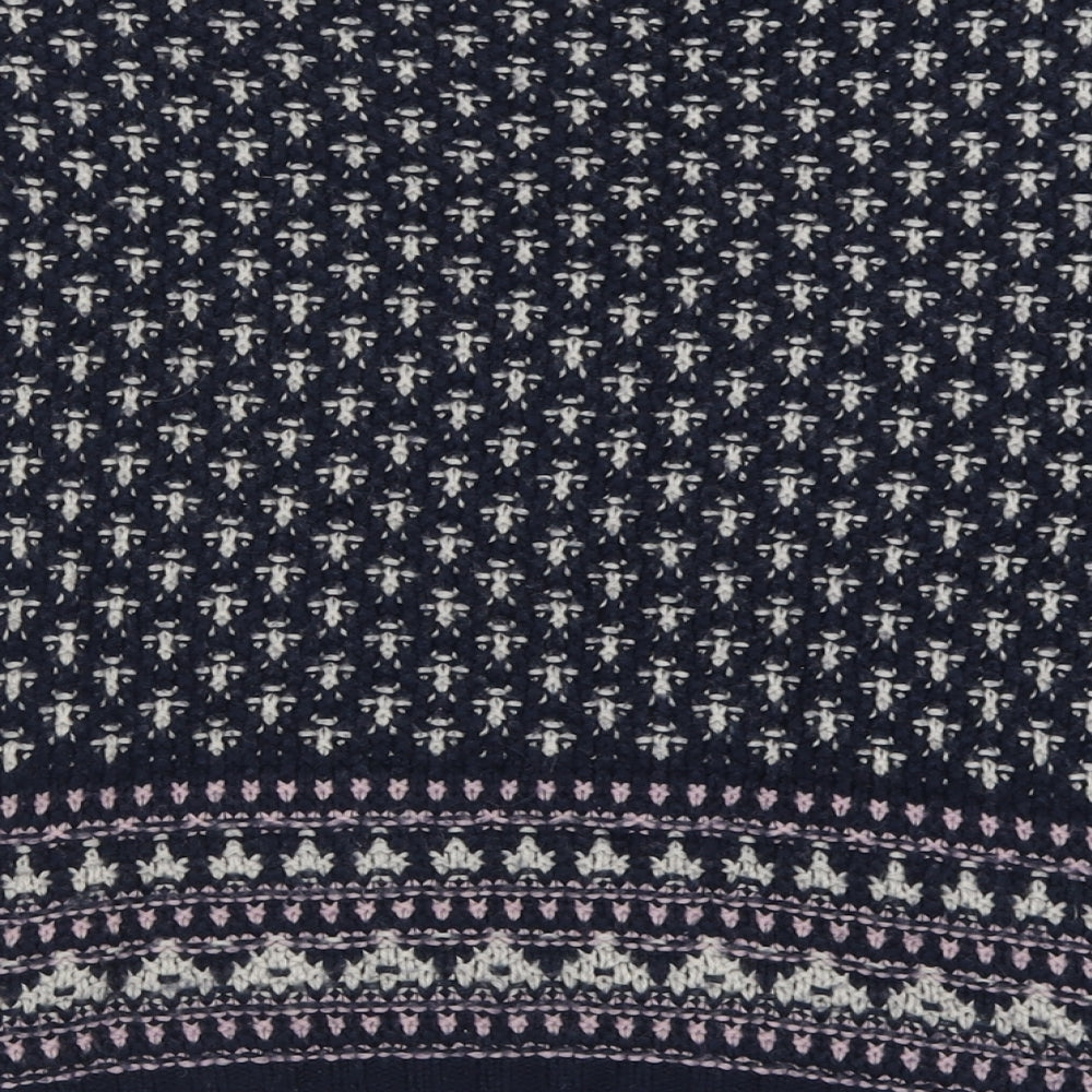 Indigo Womens Blue Crew Neck Geometric Acrylic Pullover Jumper Size 14