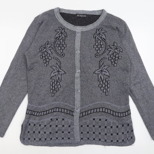 Buisdaei Womens Grey Crew Neck Geometric Cotton Pullover Jumper Size M