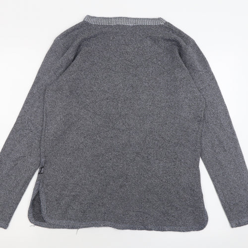 Buisdaei Womens Grey Crew Neck Geometric Cotton Pullover Jumper Size M