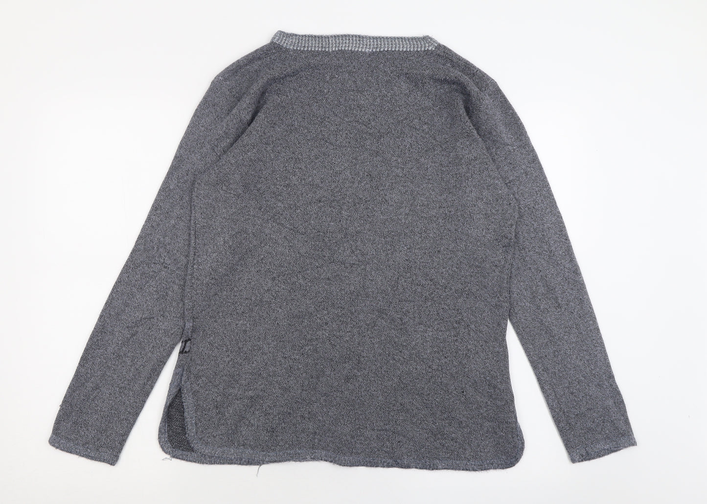 Buisdaei Womens Grey Crew Neck Geometric Cotton Pullover Jumper Size M