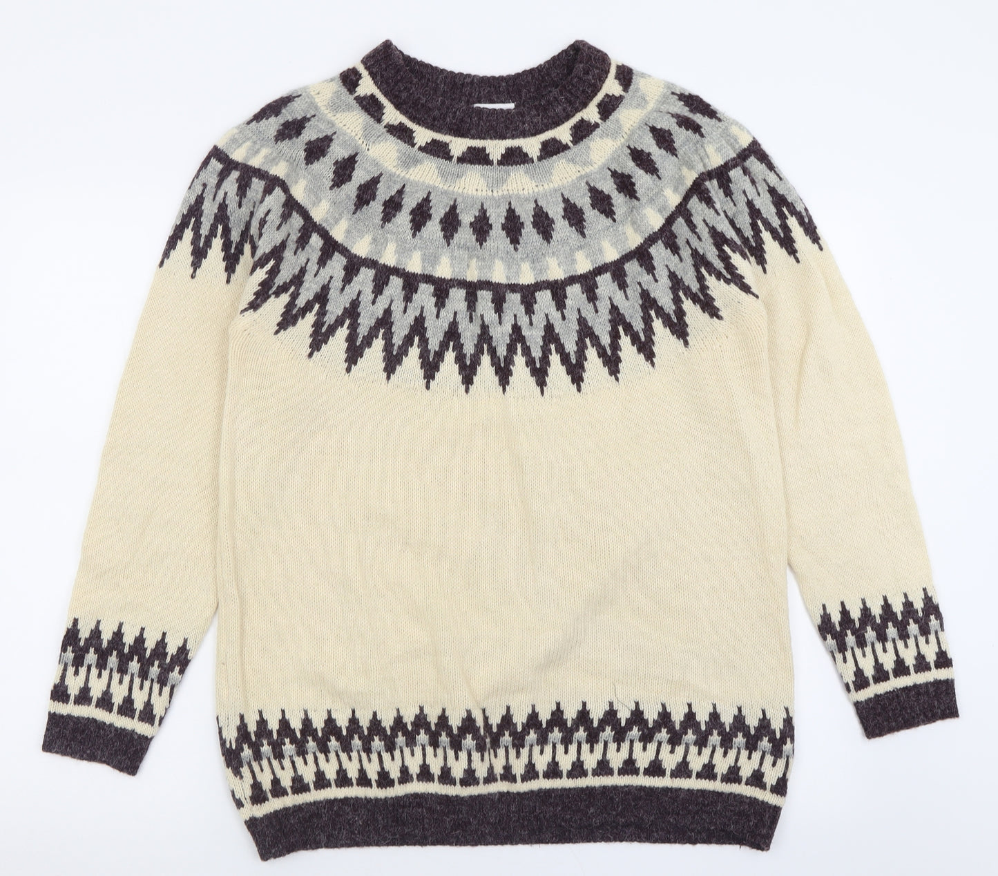 Mamalicious Mens Ivory Crew Neck Geometric Acrylic Pullover Jumper Size XL