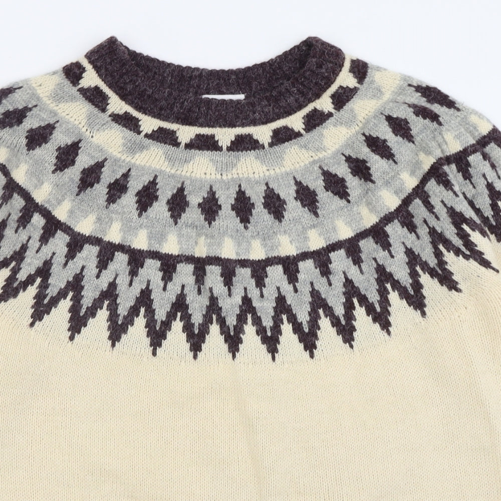 Mamalicious Mens Ivory Crew Neck Geometric Acrylic Pullover Jumper Size XL