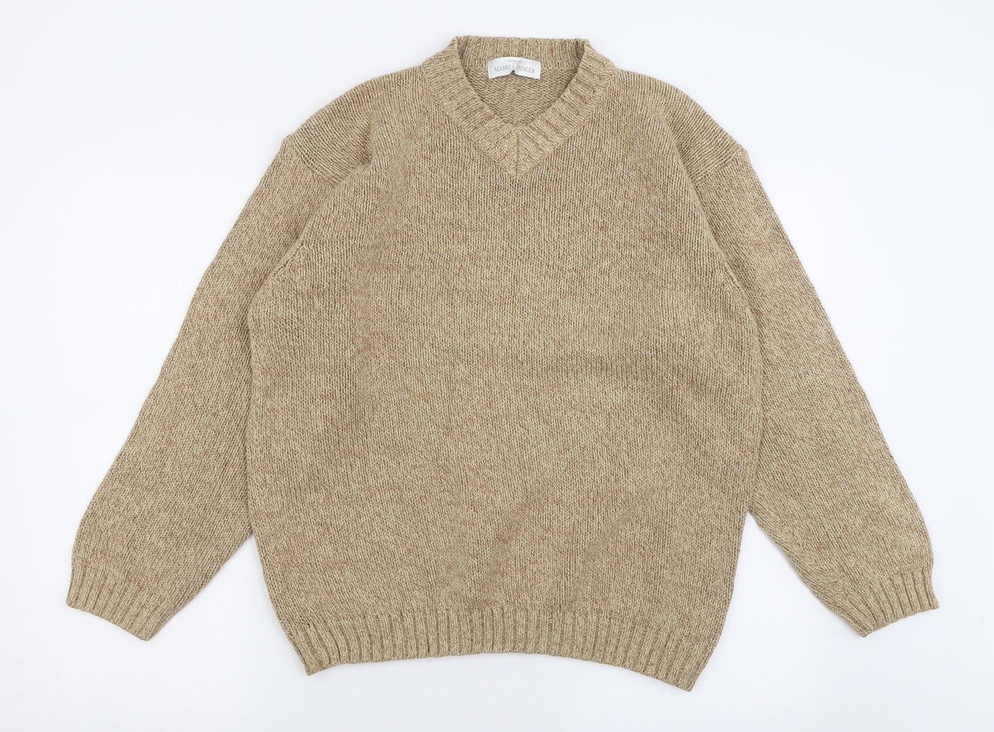 Marks and Spencer Mens Brown V-Neck  Cotton Pullover Jumper Size M