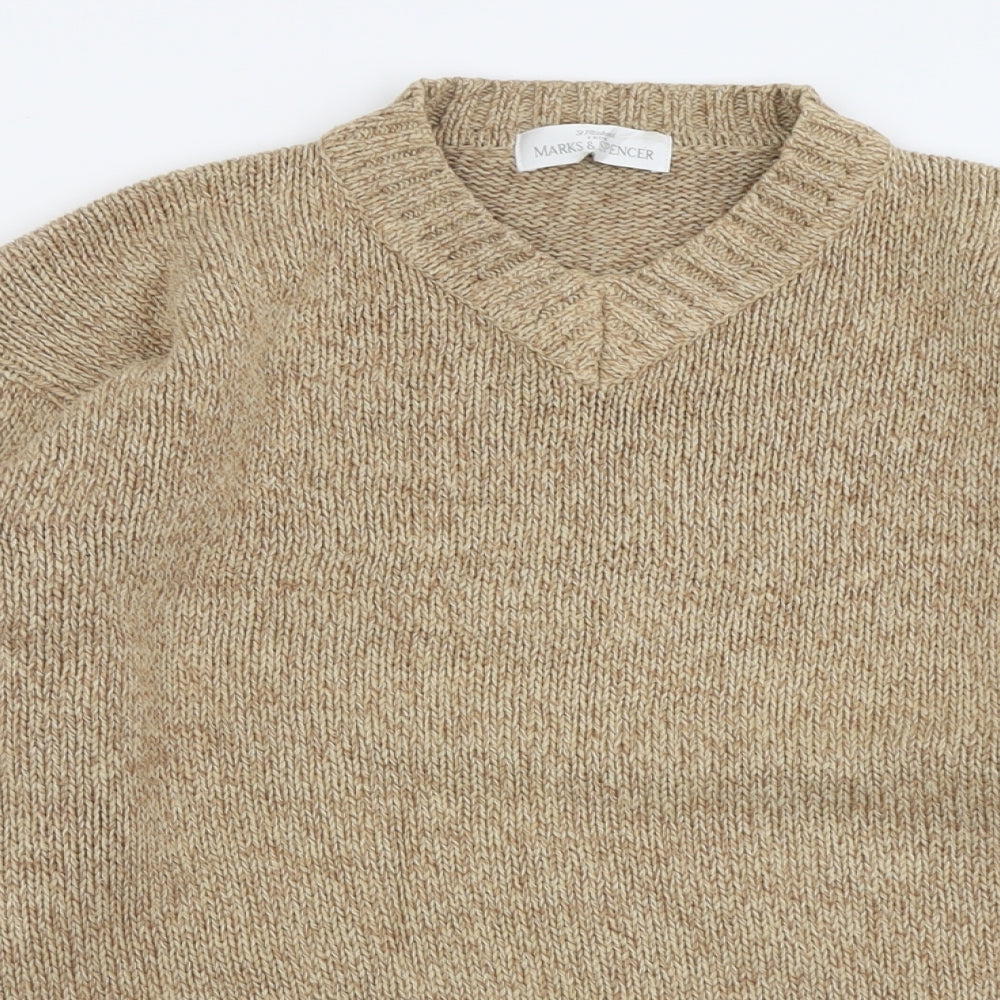 Marks and Spencer Mens Brown V-Neck  Cotton Pullover Jumper Size M