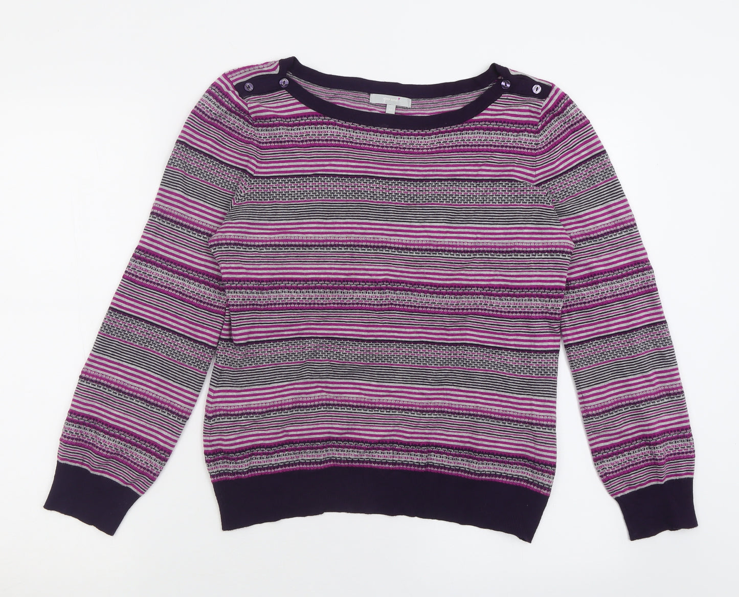 Per Una Womens Purple Boat Neck Striped Viscose Pullover Jumper Size 14