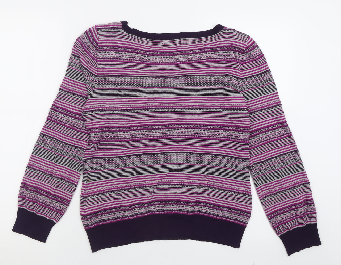 Per Una Womens Purple Boat Neck Striped Viscose Pullover Jumper Size 14