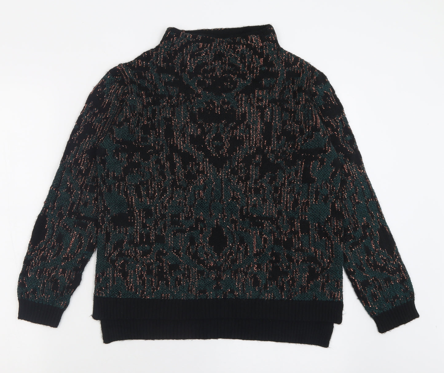 Marks and Spencer Womens Green High Neck Geometric Acrylic Pullover Jumper Size 10