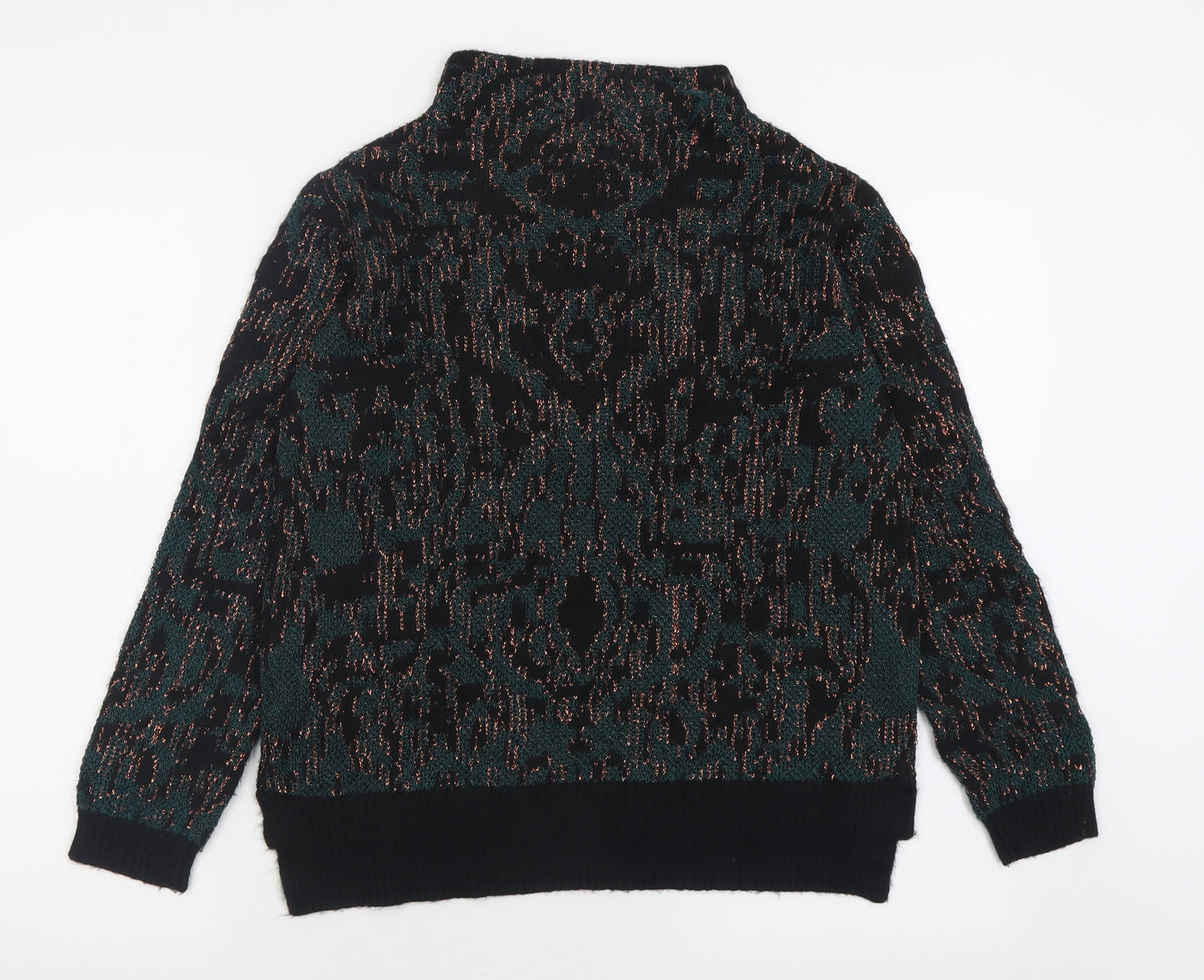 Marks and Spencer Womens Green High Neck Geometric Acrylic Pullover Jumper Size 10