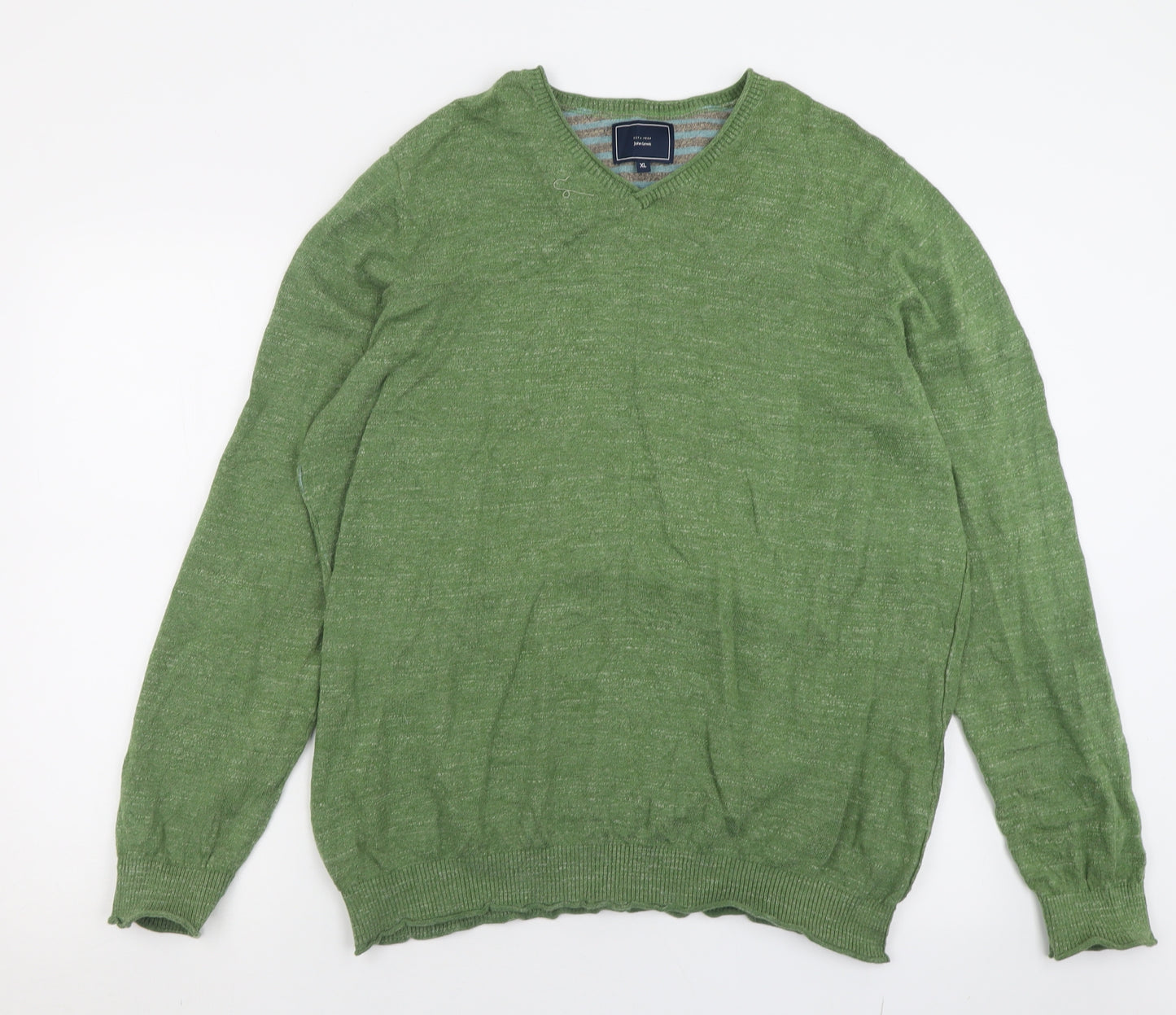 John Lewis Mens Green V-Neck  Cotton Pullover Jumper Size XL