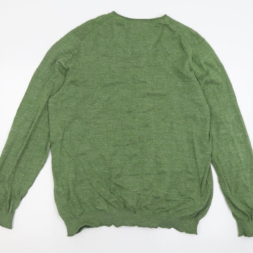 John Lewis Mens Green V-Neck  Cotton Pullover Jumper Size XL
