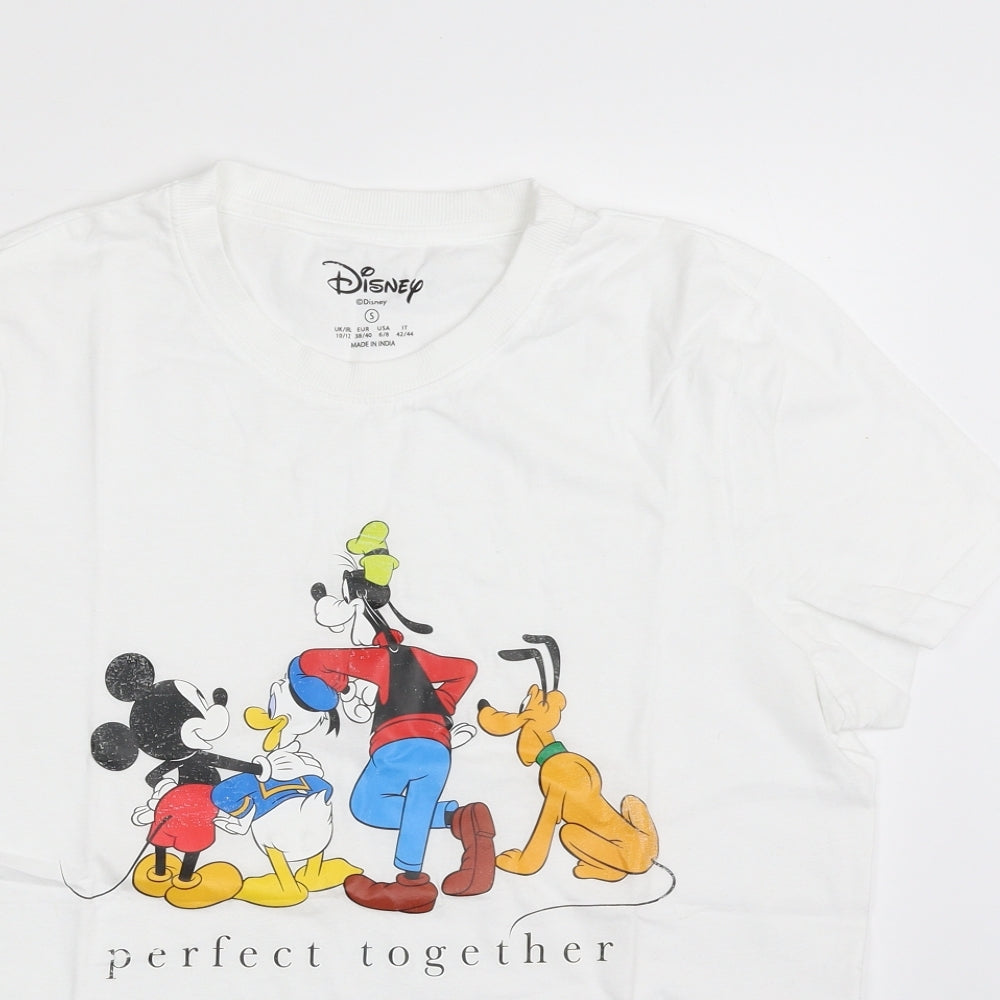 Primark Womens White  100% Cotton Basic T-Shirt Size 10 Crew Neck - Mickey Mouse; Size 10-12