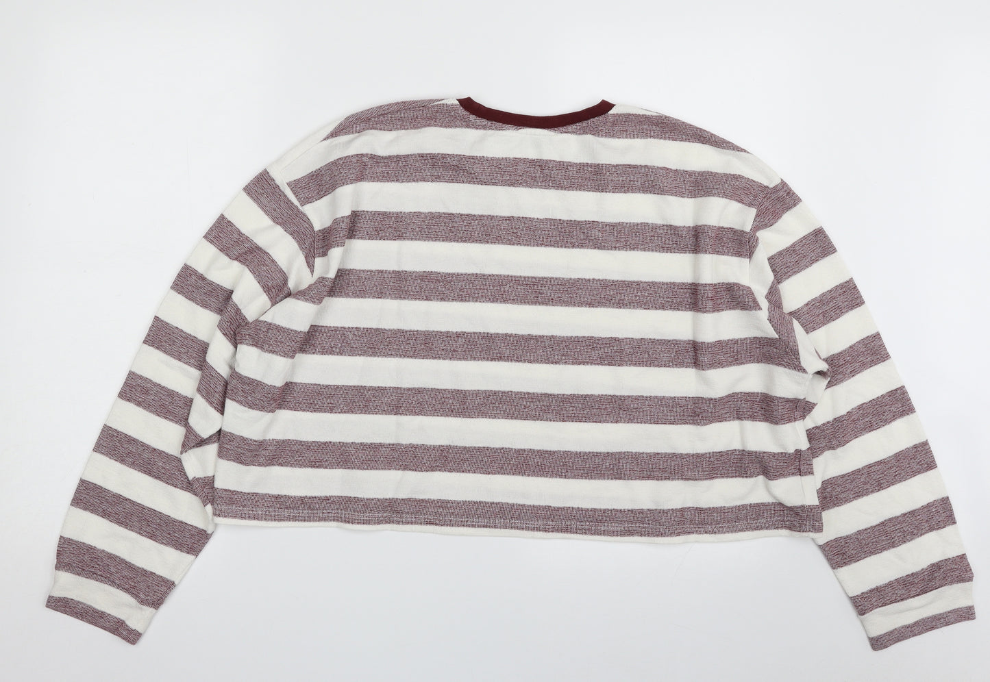 Pull&Bear Womens White Striped Cotton Pullover Sweatshirt Size L  Pullover - Cropped