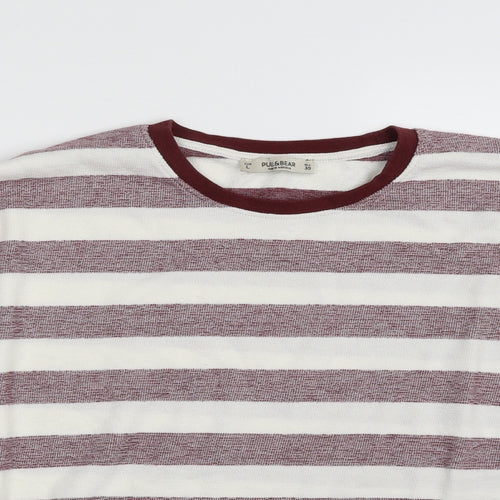 Pull&Bear Womens White Striped Cotton Pullover Sweatshirt Size L  Pullover - Cropped