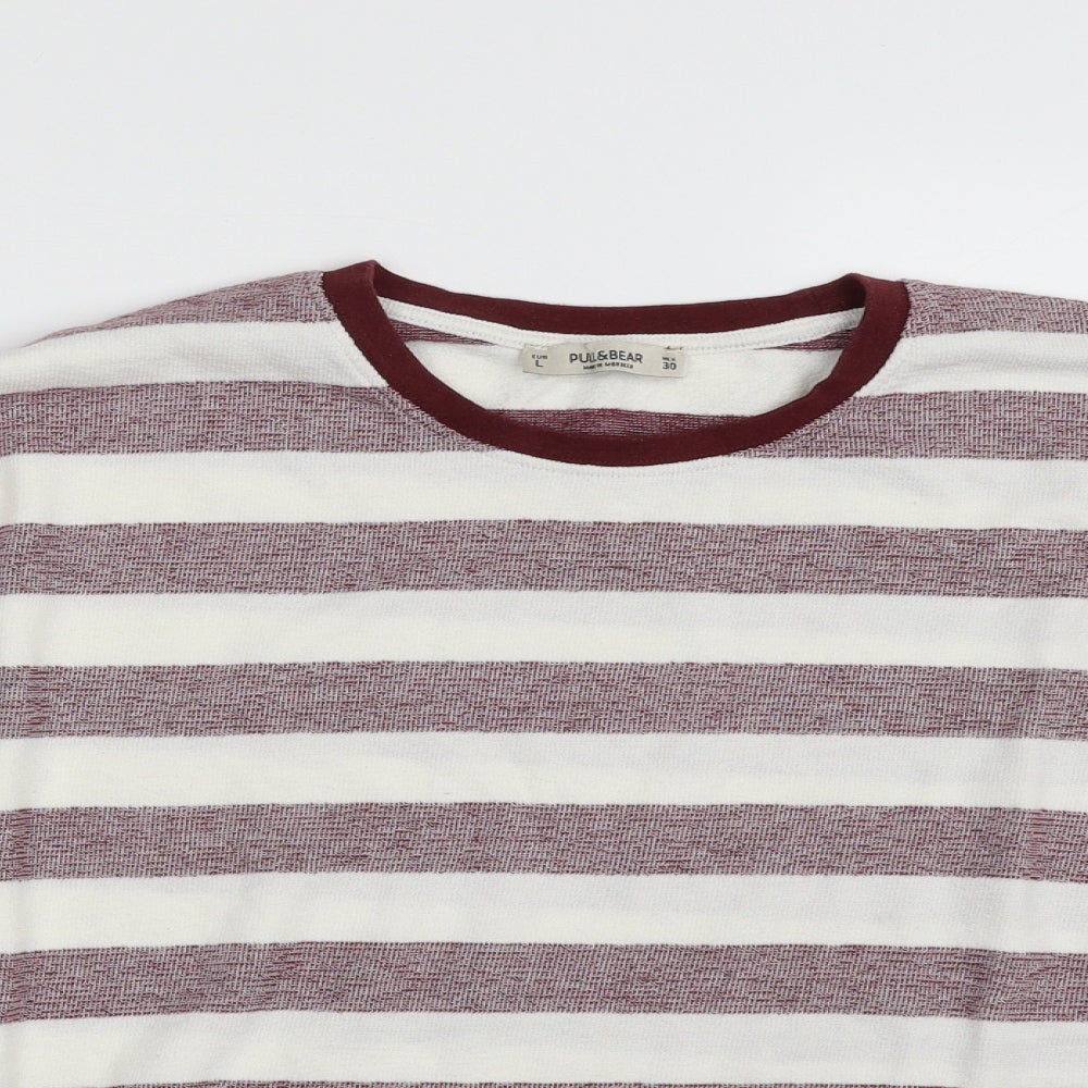 Pull&Bear Womens White Striped Cotton Pullover Sweatshirt Size L  Pullover - Cropped