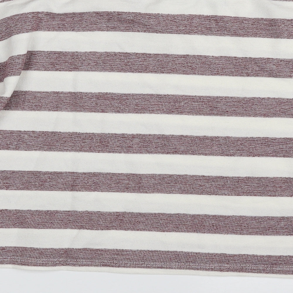 Pull&Bear Womens White Striped Cotton Pullover Sweatshirt Size L  Pullover - Cropped