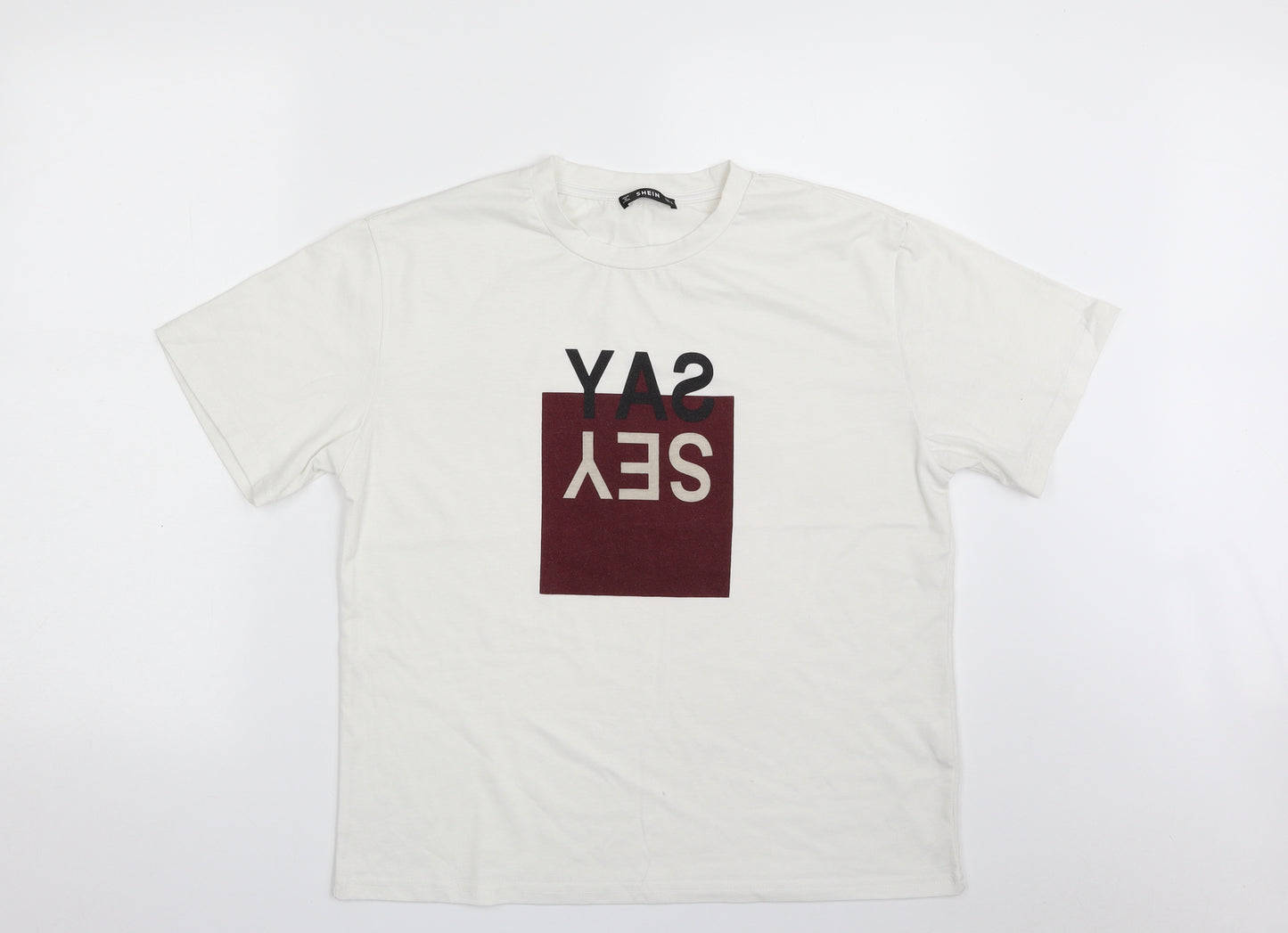 SheIn Womens White  Polyester Basic T-Shirt Size M Crew Neck - SAY YES