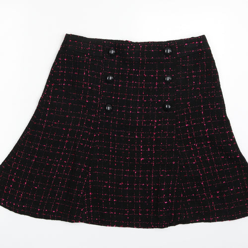 Dunnes Stores Womens Black Check Acrylic A-Line Skirt Size 12   Zip