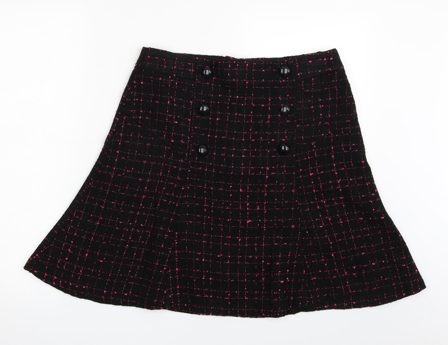 Dunnes Stores Womens Black Check Acrylic A-Line Skirt Size 12   Zip
