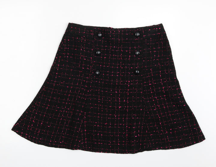Dunnes Stores Womens Black Check Acrylic A-Line Skirt Size 12   Zip