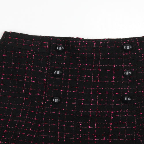 Dunnes Stores Womens Black Check Acrylic A-Line Skirt Size 12   Zip
